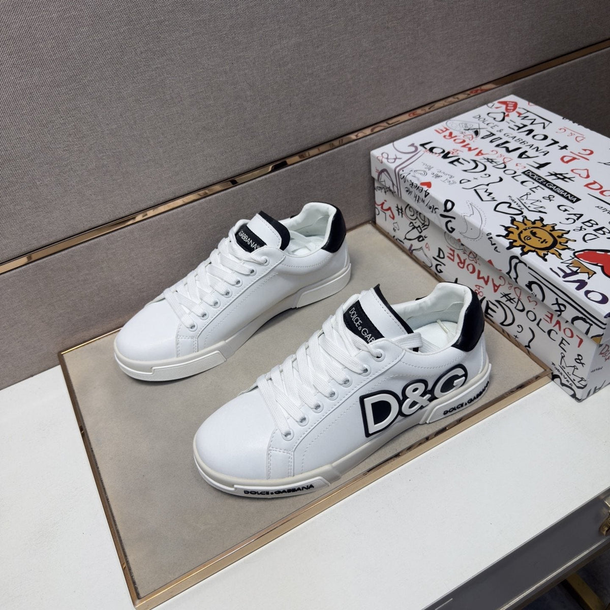 Dolce & Gabbana White Logo Low-Top Sneakers - White With Black Accents