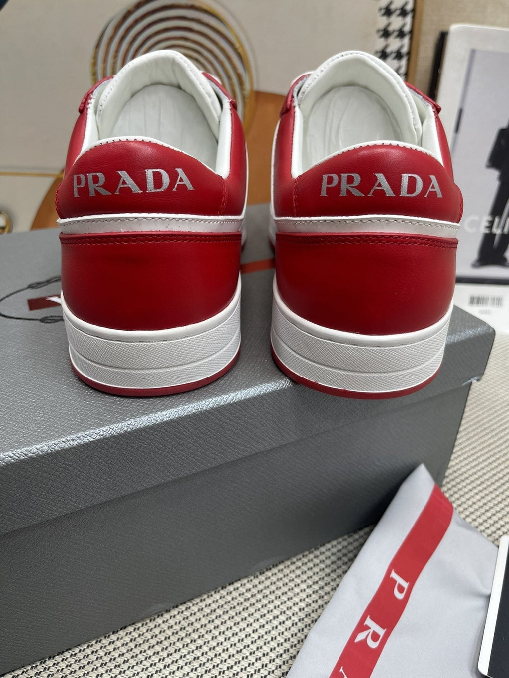 Prada Red and White Low-Top Sneakers