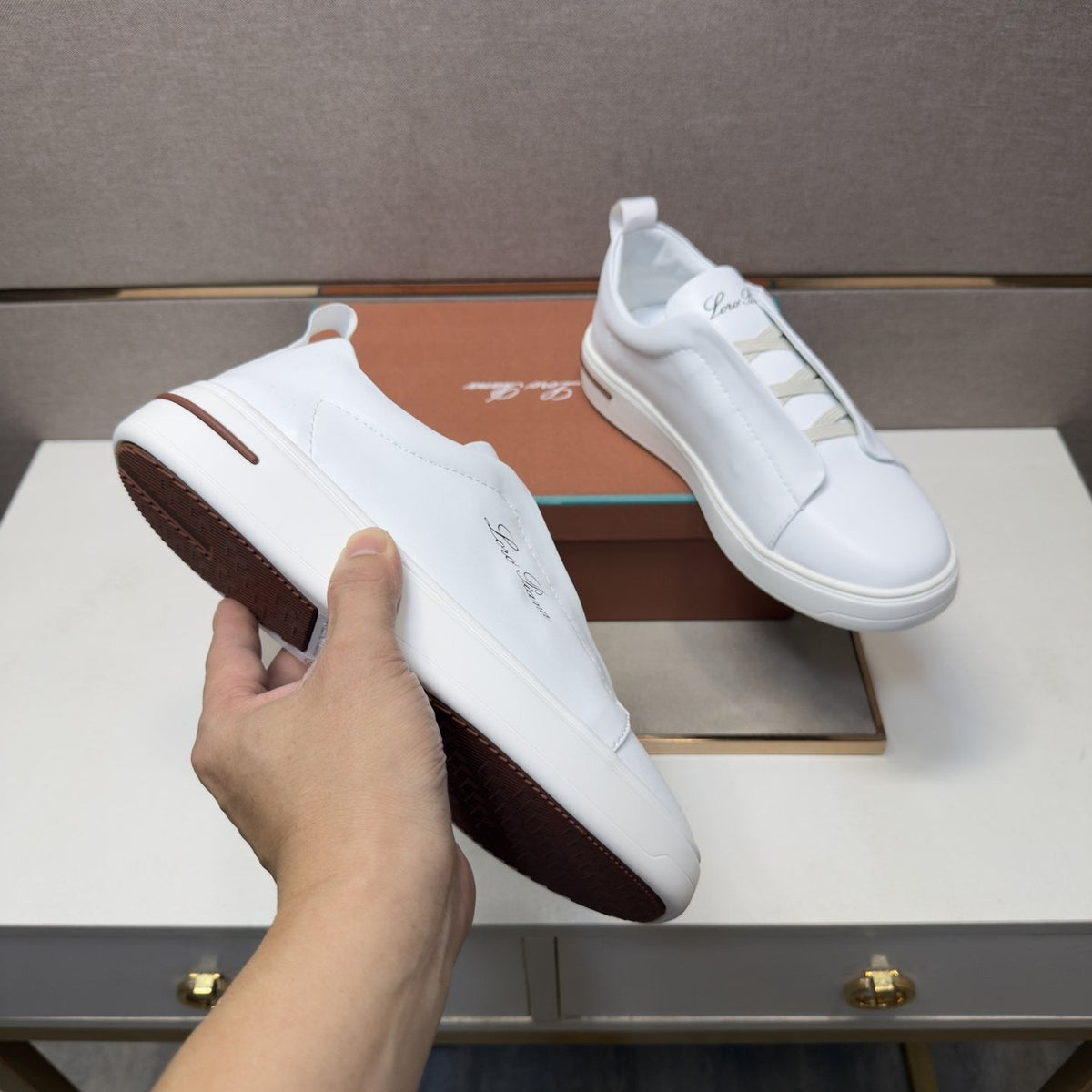 Loro Piana White Band-Detail Low-Top Sneakers