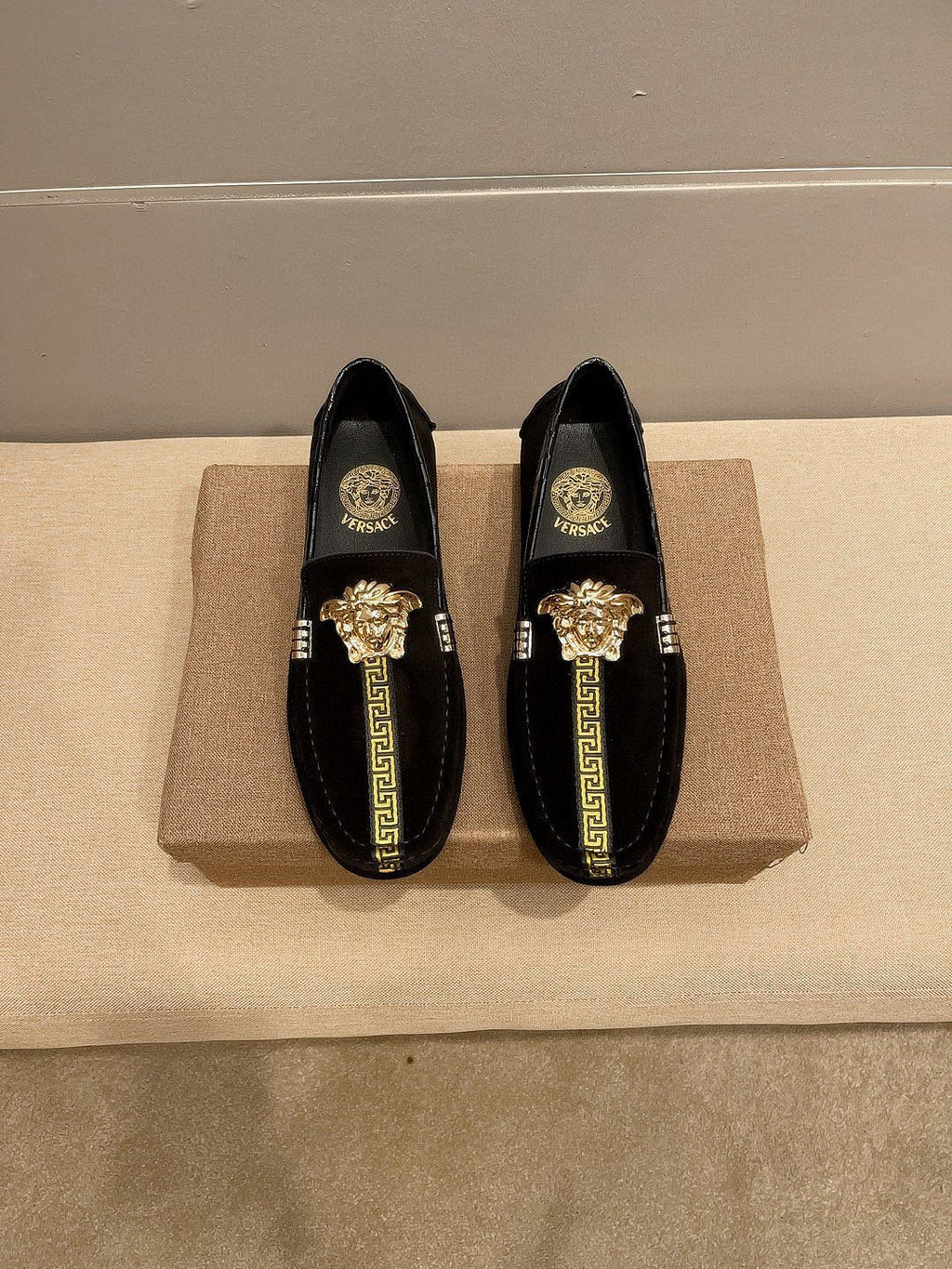 Versace Black Gold-Tone Hardware Loafers