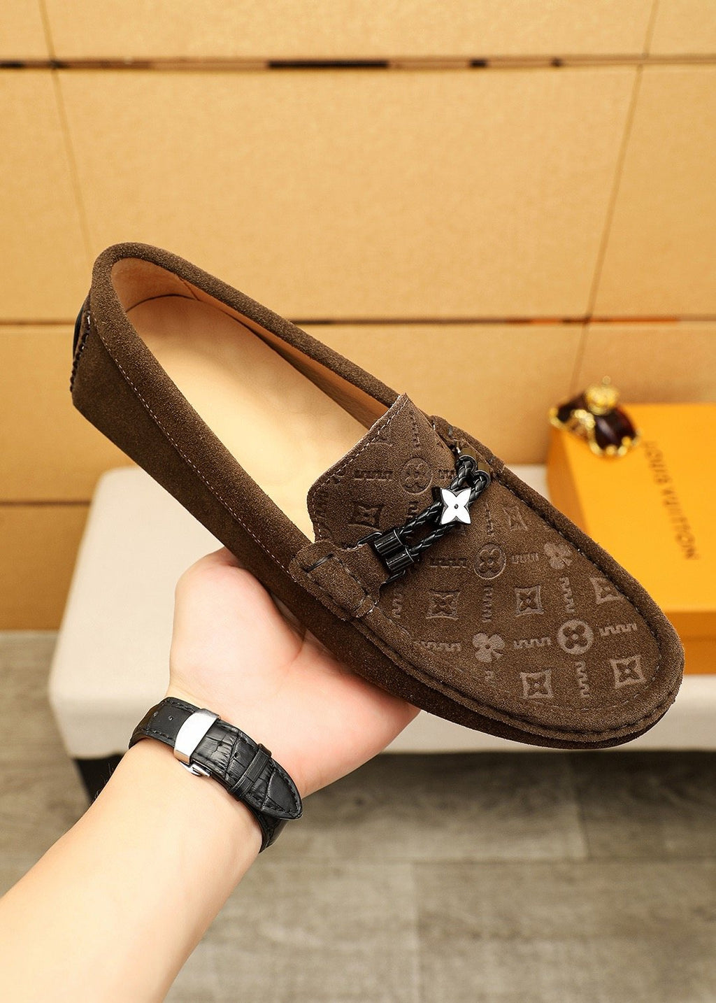 Louis Vuitton Embossed Metal-Detail Loafers