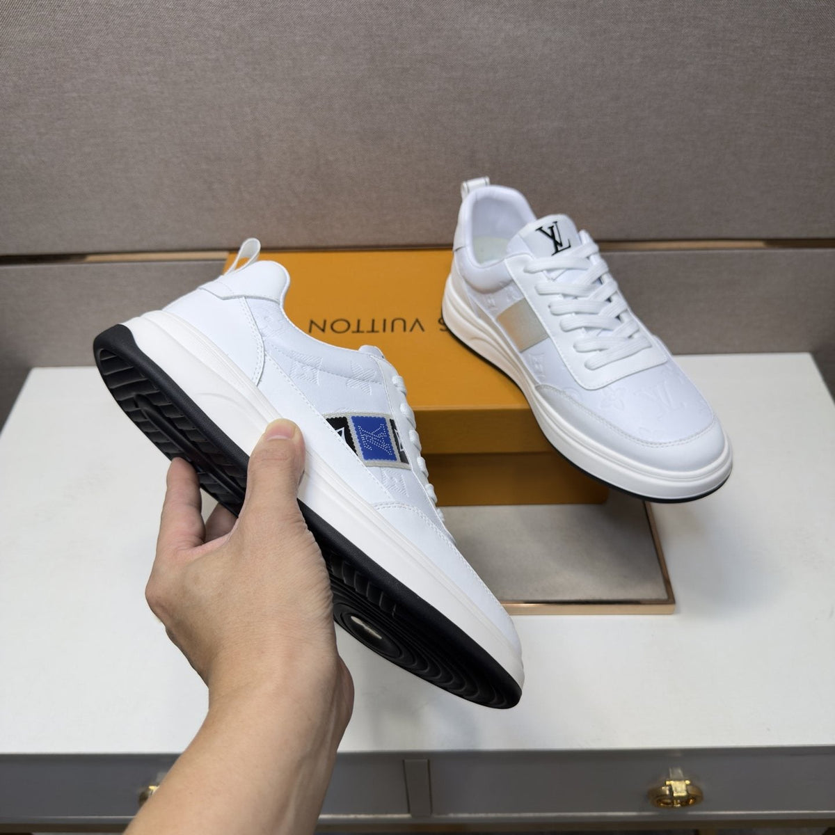 Louis Vuitton Blue-Accent Low-Top Sneakers