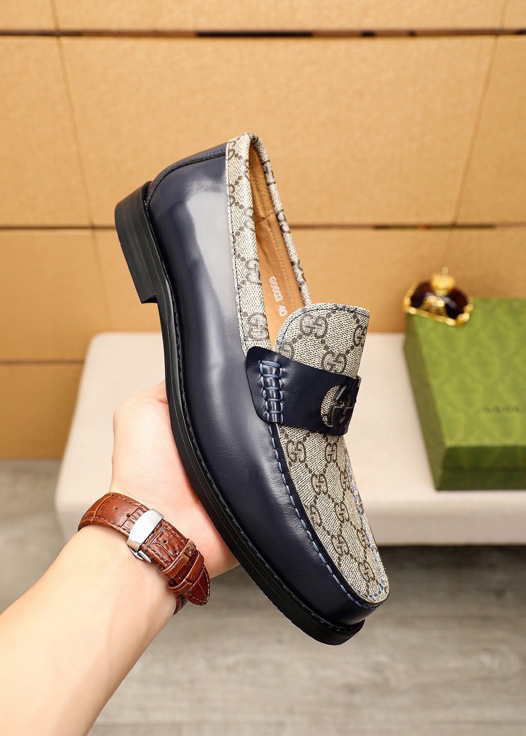 Gucci Patent Monogram Loafers