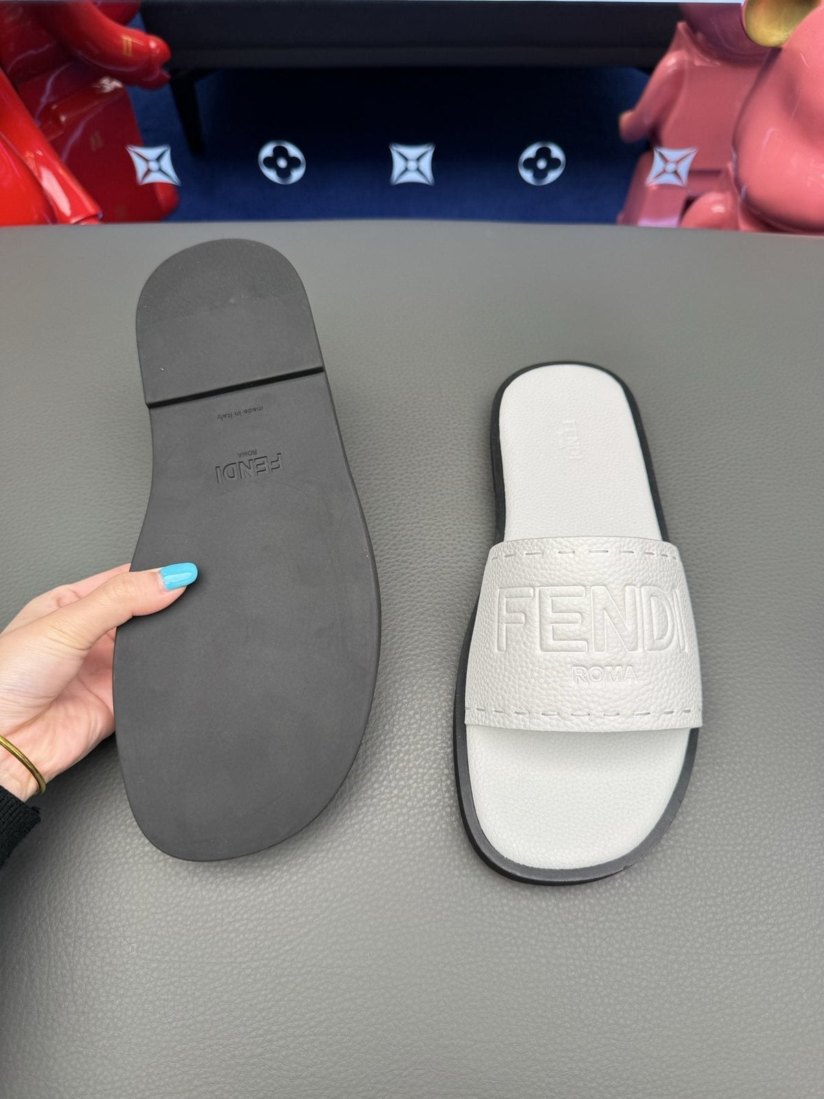 Fendi Embossed Logo Slide Sandals
