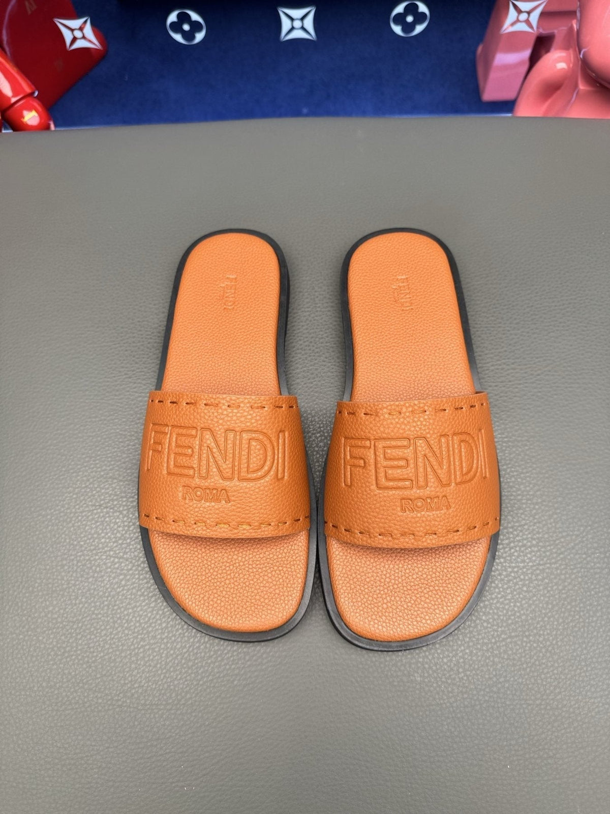 Fendi Embossed Logo Slide Sandals