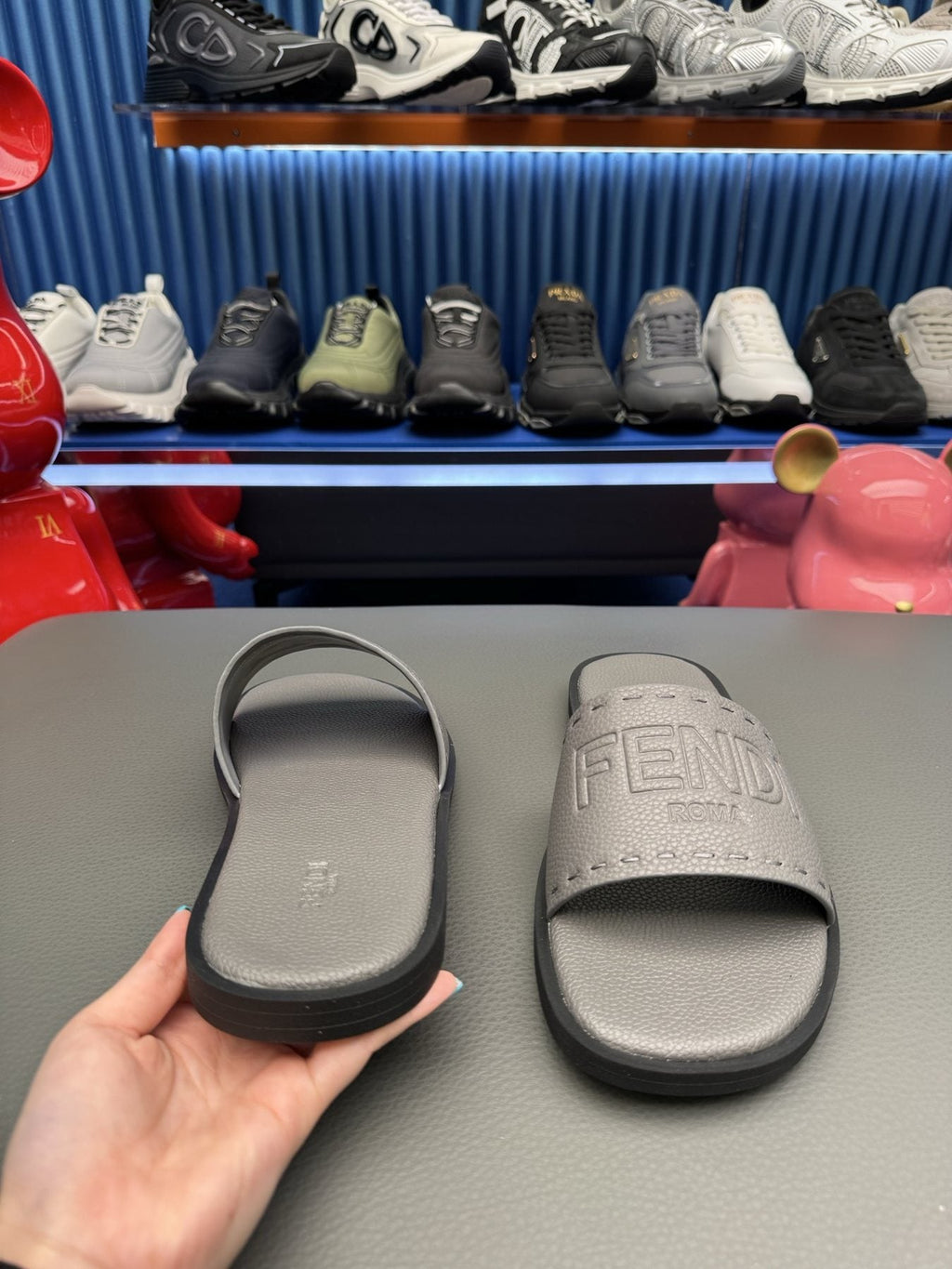 Fendi Embossed Logo Slide Sandals