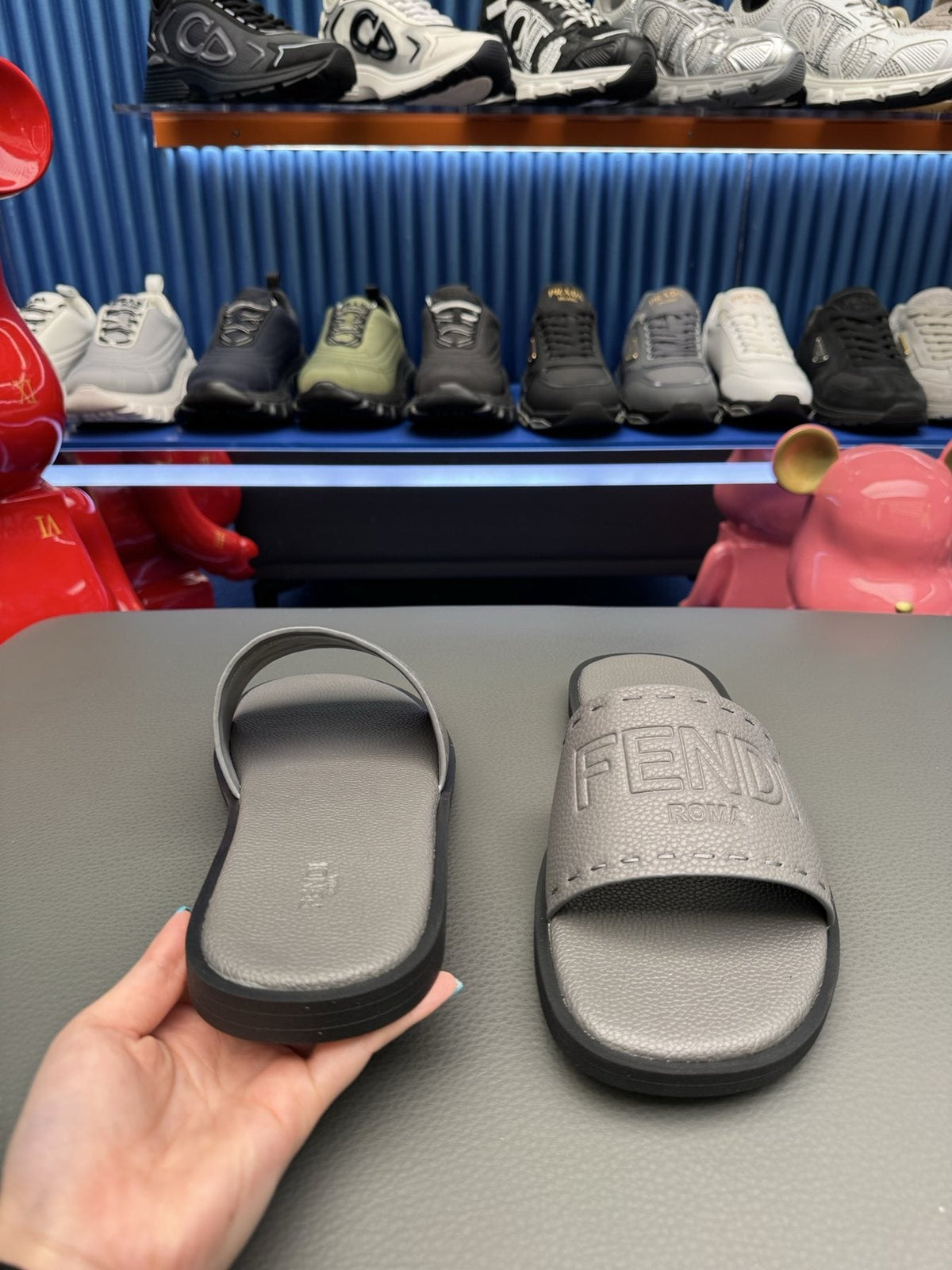 Fendi Embossed Logo Slide Sandals