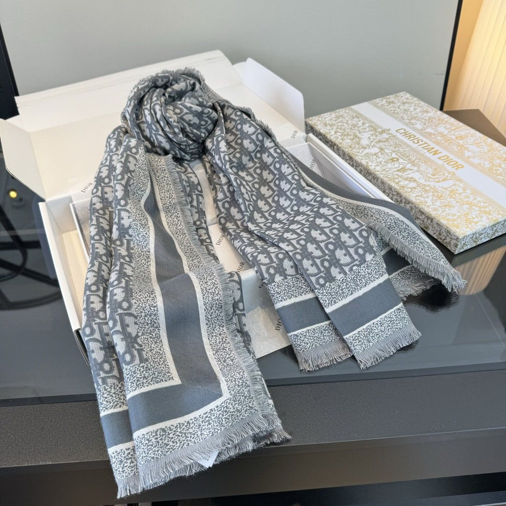 Dior Fringed Monogram Shawl Scarf