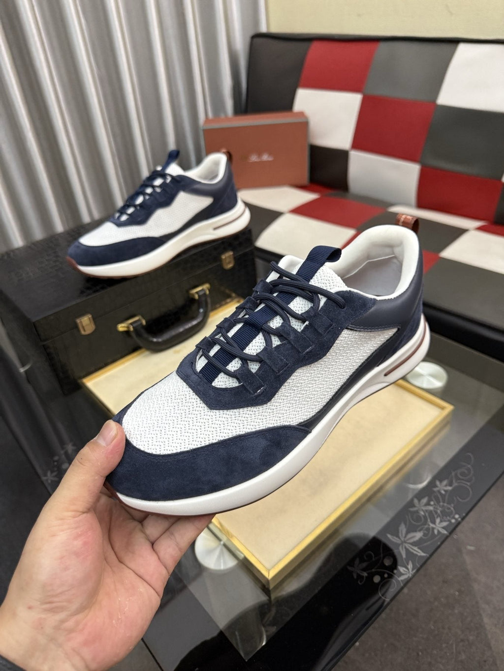 Textured Lace-Up Low-Top Sneakers