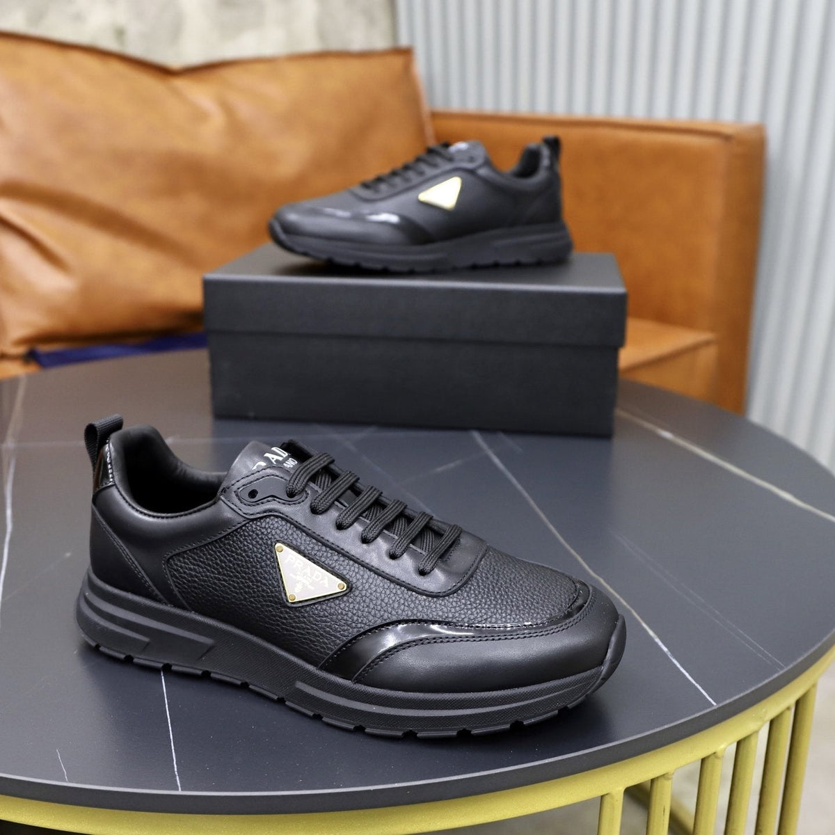 Prada Leather Lace-Up Sneakers