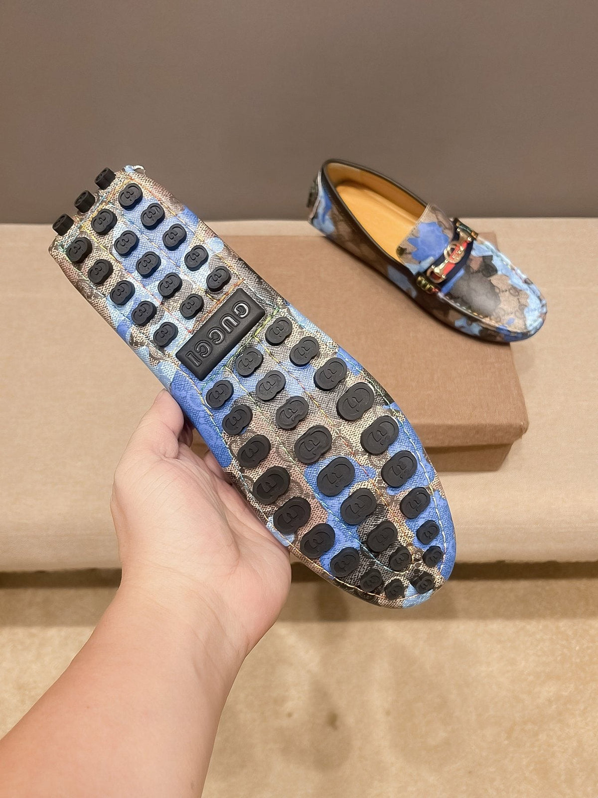 Gucci Patterned Metal-Accent Loafers