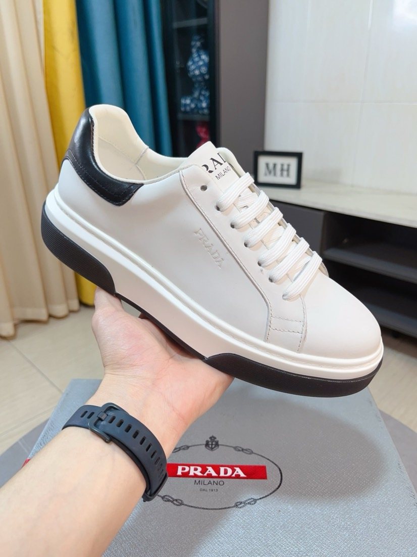 Prada Men's Triangle Patch Low-Top Sneakers - Leather Lining