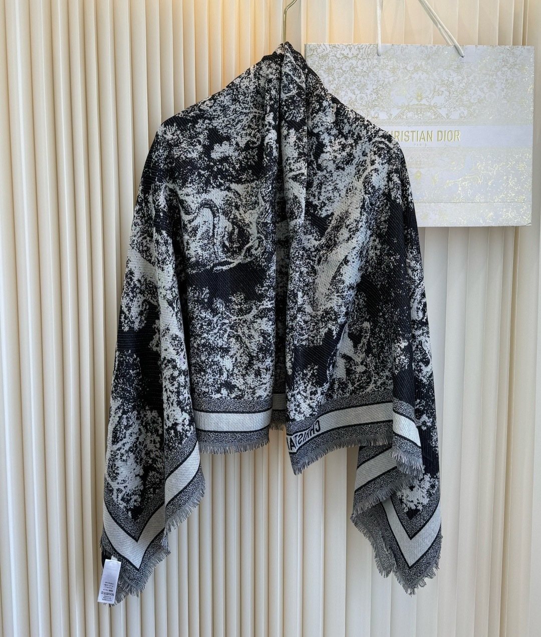 Dior Toile Print Fringe Square Scarf