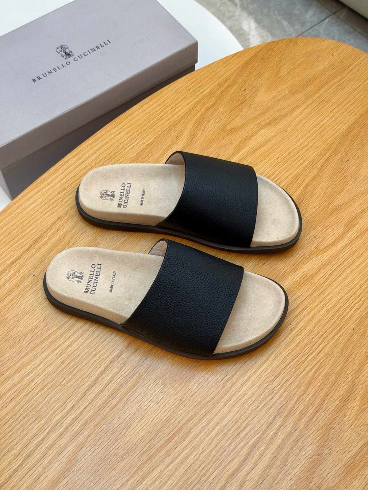 Brunello Cucinelli Textured Strap Slide Sandals