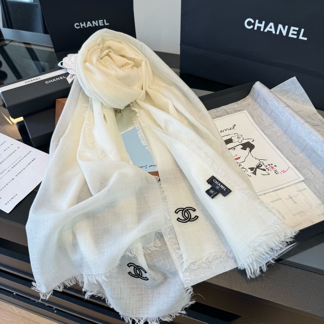 Chanel Fringe-Trim Cashmere Scarf